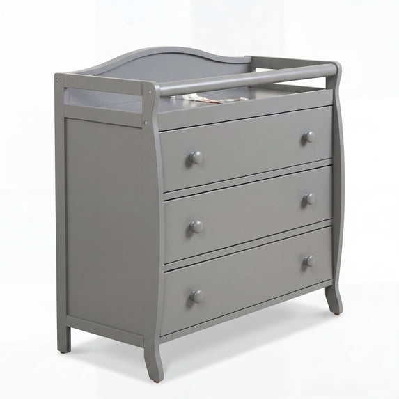 ELLEGHT 3-Drawer Dresser Changer, Changing Table, Nursery Dresser with Safety Belt, Guardrails & Changing Top for Baby Nursery in Gray