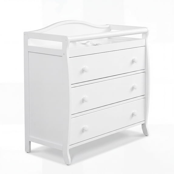 ELLEGHT 3-Drawer Dresser Changer, Changing Table, Nursery Dresser with Safety Belt, Guardrails & Changing Top for Baby Nursery in White