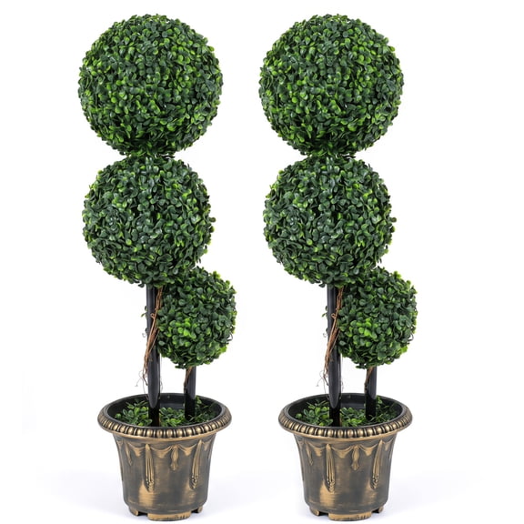 ELLEGNT 1 PCS 3 FT Artificial Boxwood Topiary Tree – Triple Ball, Sun‑Protective, No‑Maintenance Faux Potted Plant