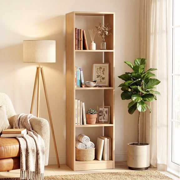 ELLEGNT 1 PCS 5-Tier Corner Bookshelf Storage Organizer - 4 Cube Display Shelf, Freestanding Bookcase for Small Spaces