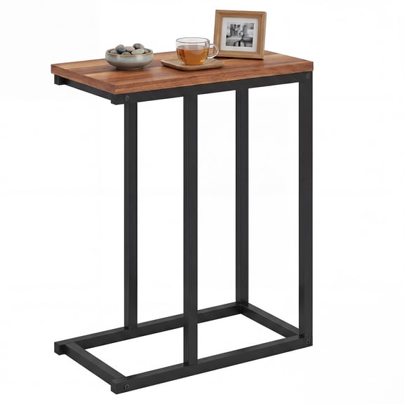 ELLEGNT 1 PCS C-Shaped End Table with Adjustable Foot Pads – Small Snack Side Table for Living Room, Couch, or Bedroom Rustic Brown