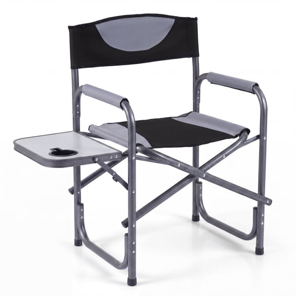 ELLEGNT 1 PCS Lightweight Folding Camping Chair, Portable Director Style with Side Table, Black