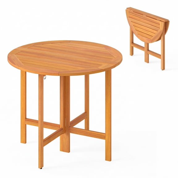 ELLEGNT 1 PCS Outdoor Folding Dining Table - 36" Round, Slatted Tabletop, Space‑Saving for Backyard or Patio