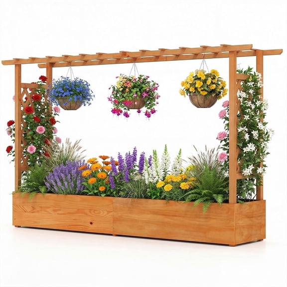 ELLEGNT 1 PCS Raised Planter Box with Trellis - Side & Top Support for Climbing Plants