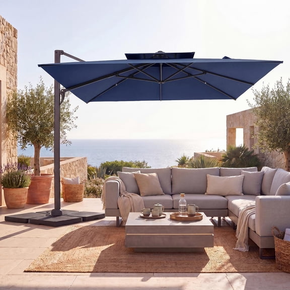 ELLEGNT 10 FT Patio Cantilever Umbrella - Square Offset Hanging, 360° Swivel, Sturdy Ribs, Air Vent, Cross Base, Heavy‑Duty Outdoor Shade, Navy