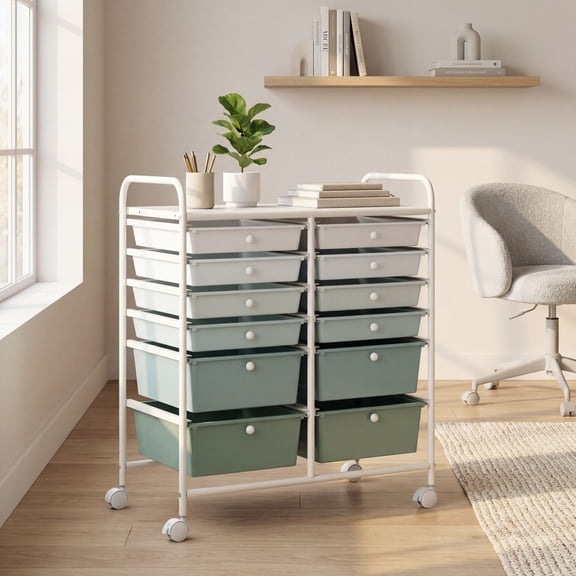 ELLEGNT 12 Drawer Rolling Art Cart  Storage Organizer for Craft Supplies, Tools, Scrapbook Paper, Office, School, Gradient Green