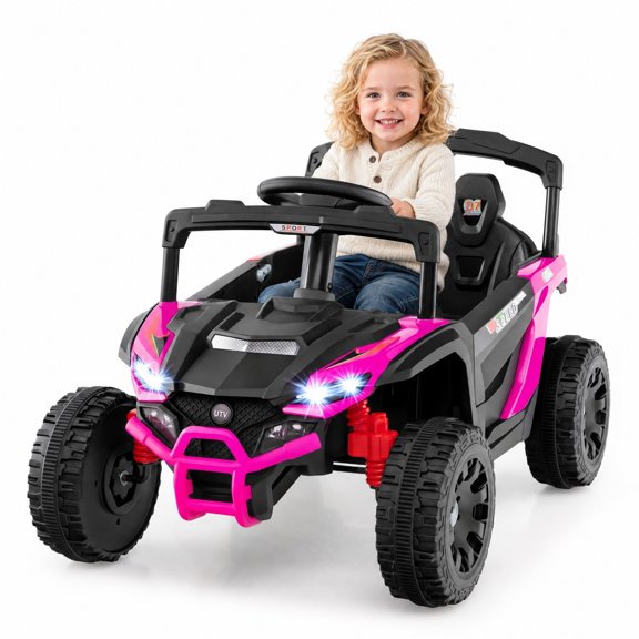 ELLEGNT 12V Kids Ride On UTV with Remote Control, 3 Speeds, LED Lights, Rose