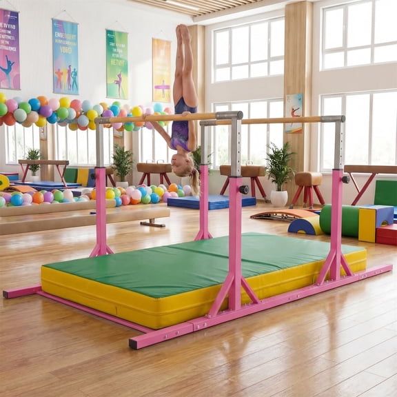ELLEGNT 13-Level Adjustable Double Horizontal Bars - 33"-57" Height Range & Width-Adjustable Pink