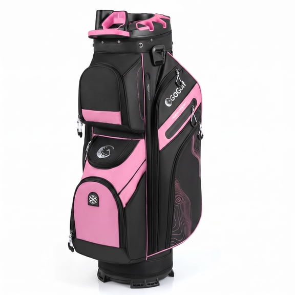 ELLEGNT 14‑Way Full Length Divider Golf Cart Bag - Molded Lock Top, 11 Pockets for Storage, Gray + Pink