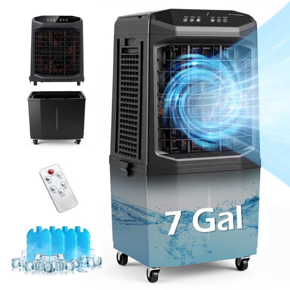 ELLEGNT 1800 CFM Swamp Cooler Evaporative Air Cooler, 7 Gallon Detachable Water Tank, Portable