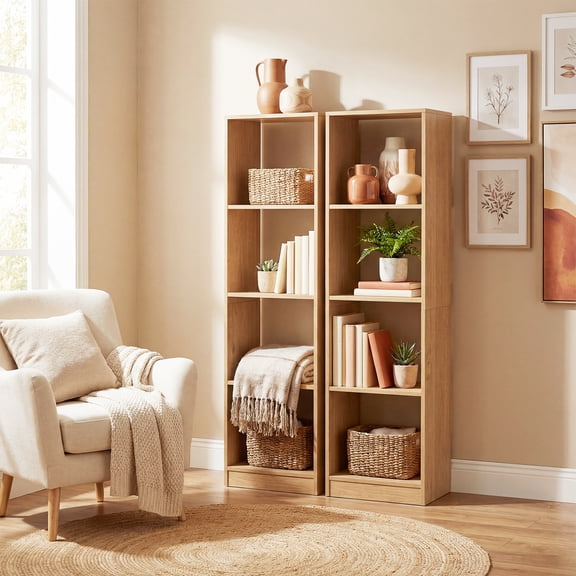 ELLEGNT 2 PCS 5-Tier Corner Bookshelf Storage Organizer – 4 Cube Display Shelf, Freestanding Bookcase for Small Spaces