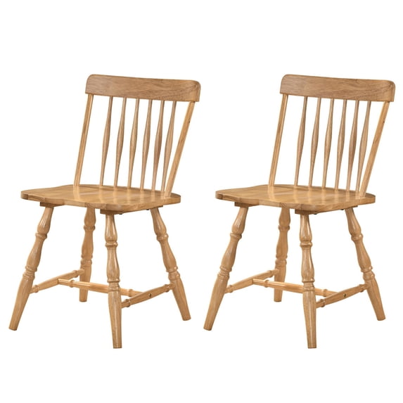 ELLEGNT 2 PCS Curved Spindle Back Windsor Chairs - Turned Legs, Dining Chairs for Living Room Natural