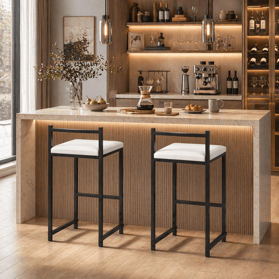 ELLEGNT 2 PCS Metal Stackable Bar Stools, 26" Counter Height with Back and Footrest, Black