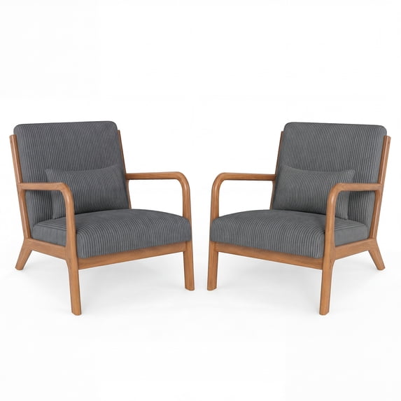 ELLEGNT 2 PCS Modern Accent Chair with Rubber Wood Armrests – Corduroy ...