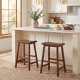 thumbnail image 1 of ELLEGNT 2 PCS Solid Wood Saddle Bar Stools – Backless with Footrests, Wooden Counter Stools Brown, 1 of 8