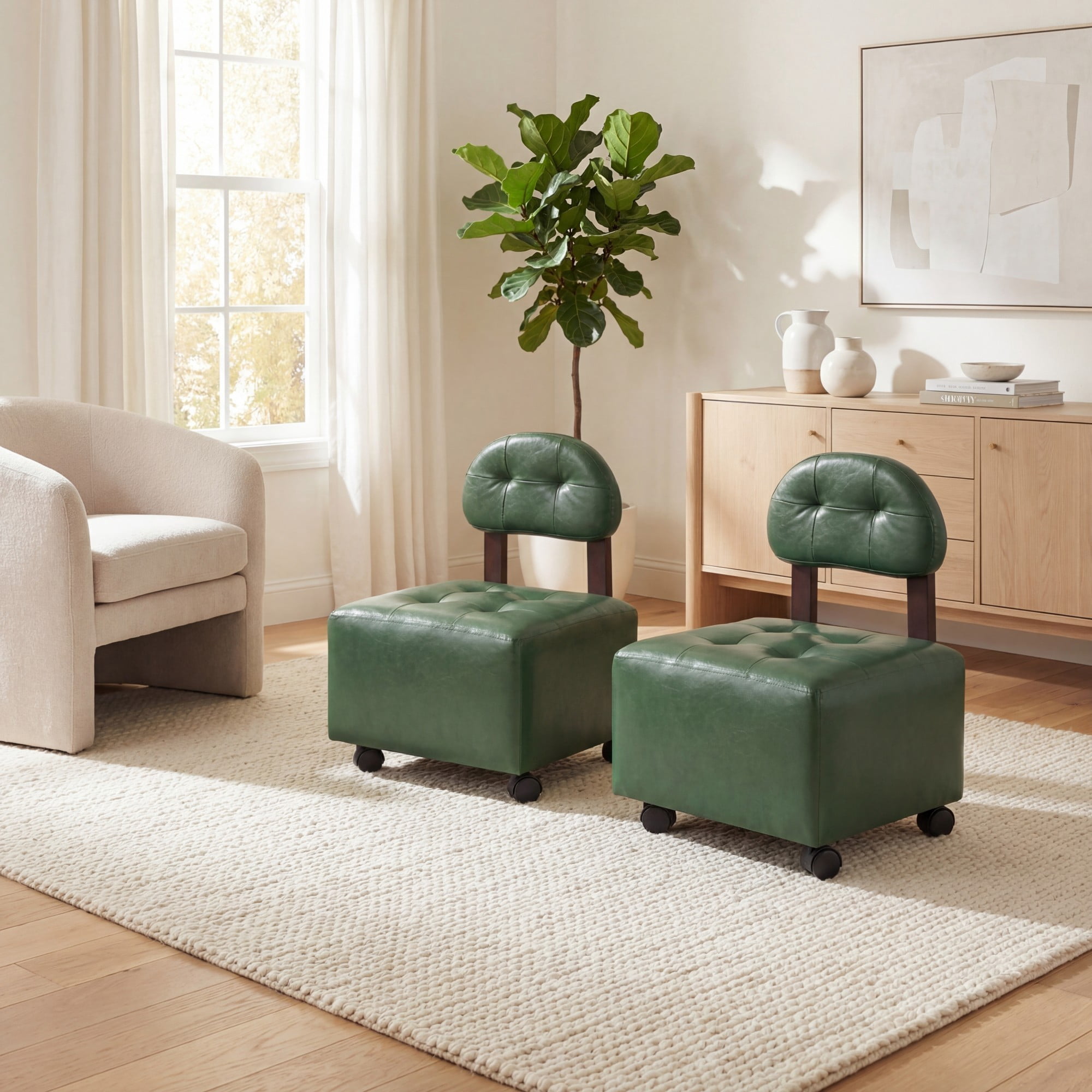 ELLEGNT 2 PCS Stackable Ottomans – Upholstered, with Backrest ...
