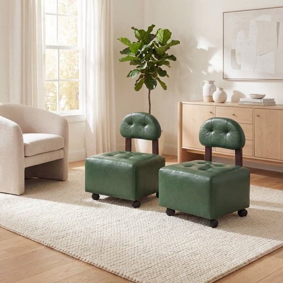 ELLEGNT 2 PCS Stackable Ottomans Upholstered, with Backrest & Lockable Wheels, 330 LBS, for Bedroom and Living Room