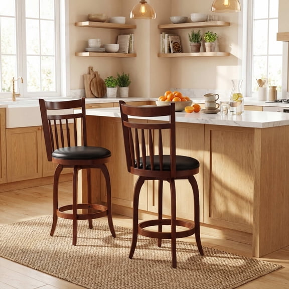 ELLEGNT 2 PCS Swivel Bar Stools with Backs – 24" Counter Height Stools with Solid Wood Legs and Footrest for Home Bar,Expresso