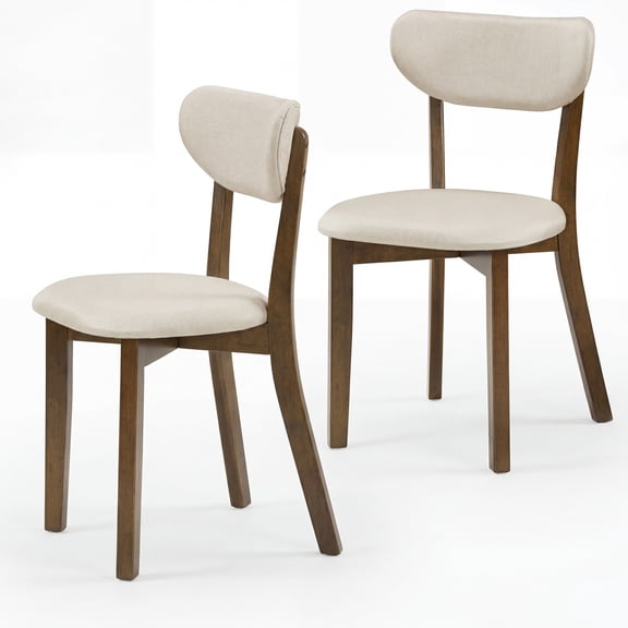 ELLEGNT 2 PCS Upholstered Dining Chairs with Curved Backrest – Solid Rubber Wood Frame for Home or Restaurant Walnut and Beige