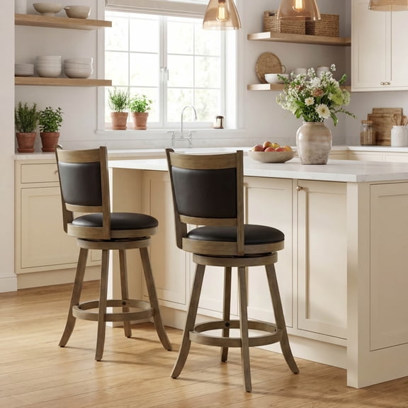 ELLEGNT 2 PCS and 24" Swivel Bar Stools with Solid Rubber Wood Frame – Kitchen Island Counter Stools