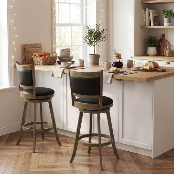 ELLEGNT 2 PCS and 30" Swivel Bar Stools with Solid Rubber Wood Frame - Kitchen Island Counter Stools