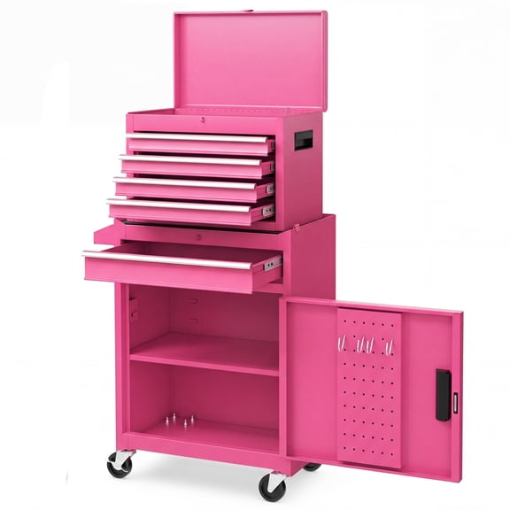 ELLEGNT 2-in-1 Rolling Tool Chest with 5 Drawers, Garage Cabinet and Workstation Combo on Wheels