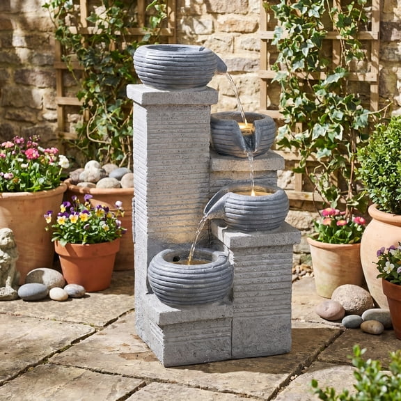 ELLEGNT 23" LED Water Fountain - 4‑Tier Cascading Bowl Waterfall Fountain with Pump