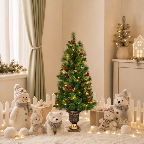 ELLEGNT 3 ft Pre Lit Potted Christmas Tree for Home Porch Entryway Green