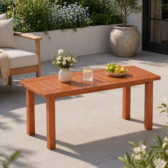 ELLEGNT 35.5" Slatted Wood Coffee Table Rectangular Outdoor Table for Deck