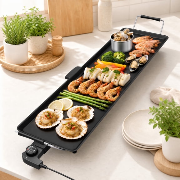 ELLEGNT 35" Extra Large Electric Griddle with Adjustable Temperature, Nonstick Countertop BBQ Grill with Thermostats and Drip Tray, Teppanyaki Grill for Indoor & Outdoor