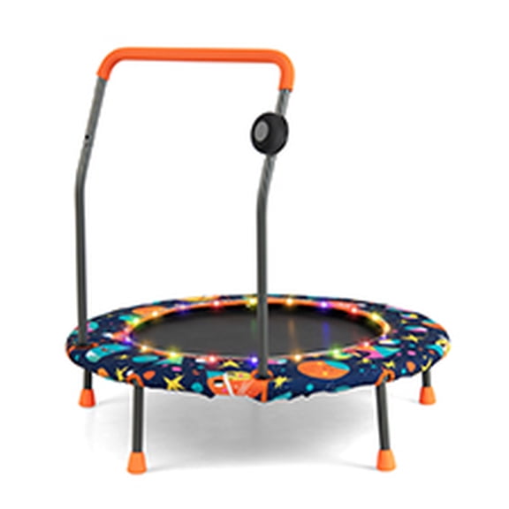 ELLEGNT 36 Inch Toddler Trampoline with Detachable Handle  Kids Indoor Mini Trampoline with LED Lights and Bluetooth Speaker, Fun Gift for Children