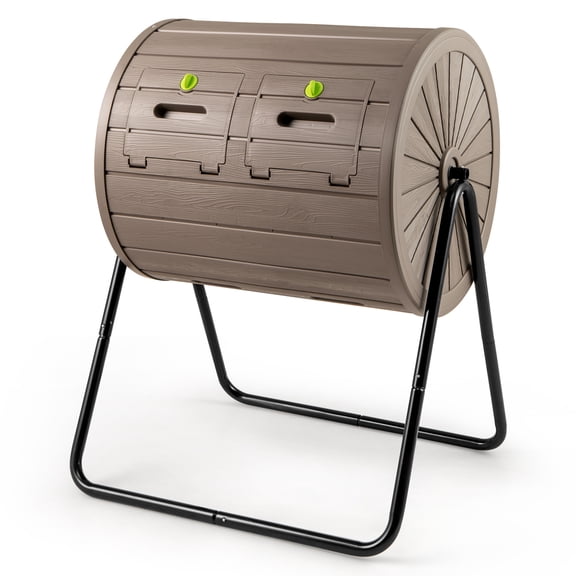 ELLEGNT 37.5 Gallon Dual Chamber Tumbling Composter, 2 Lockable Doors Easy-Access Compost Bin, Rotating Garden Composter with Sturdy Stand