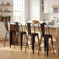 thumbnail image 1 of ELLEGNT 4 PCS 62 cm Counter Height Bar Stools – Metal Frame, Backrests & Footrests Included, Black, 1 of 10