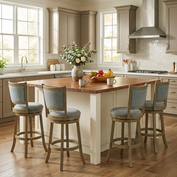 ELLEGNT 4 PCS Swivel Bar Stools - 30" Height, Backrests, Wood Frame, Upholstered Seat