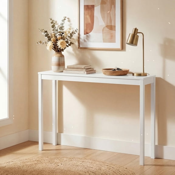 ELLEGNT 48" Wood Console Table - Modern Farmhouse, Thickened Top, Solid Wood Legs, Behind Couch, White