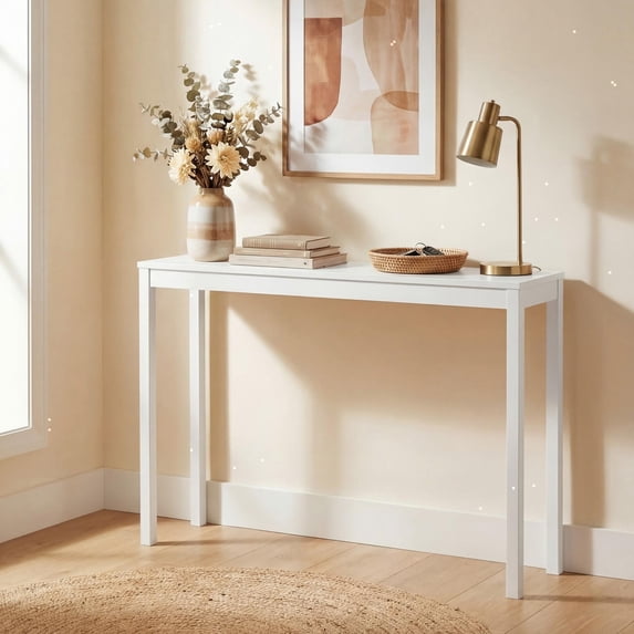 ELLEGNT 48" Wood Console Table - Modern Farmhouse, Thickened Top, Solid Wood Legs, Behind Couch, White