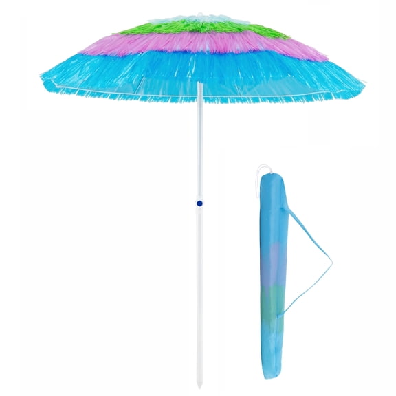 ELLEGNT 6 FT Hawaiian Hula Beach Umbrella, Thatched Patio Table Parasol with Push Button Tilt and Carrying Bag, Portable Tropical Palapa for Outdoor Tiki Bar, Garden and Poolside, Colorful