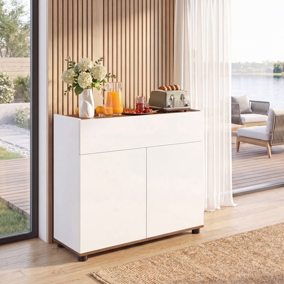 ELLEGNT Buffet Cabinet with Push‑to‑Open Doors – Sideboard Storage and Drawer for Kitchen, White