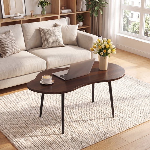 ELLEGNT Cloud Coffee Table 39.5" – Irregular Wood & Metal, Modern, for Living,Home Office,Small Spaces, Walnut