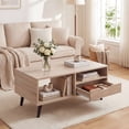 thumbnail image 1 of ELLEGNT Coffee Table with Storage Drawer and Open Shelves - Rustic Rectangle Center Table for Living Room, Natural, 1 of 9