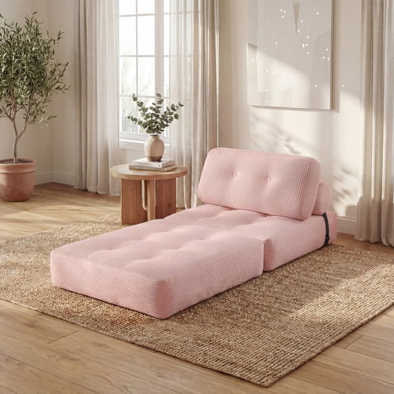 ELLEGNT Convertible Sleeper Chair - Folding Sofa Bed, Corduroy Cover, Pillow Back Support for Living Room or Guest Room , Pink