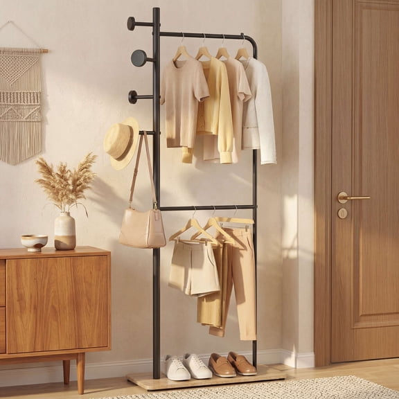 ELLEGNT Double Rod Clothes Rack – Freestanding Garment Organizer with Hanging Rods, Heavy Duty for Home