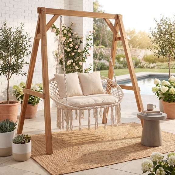 ELLEGNT Double Swing Chair with Cushions  Hanging Hammock Seat for Indoor & Outdoor, Backyard, Patio