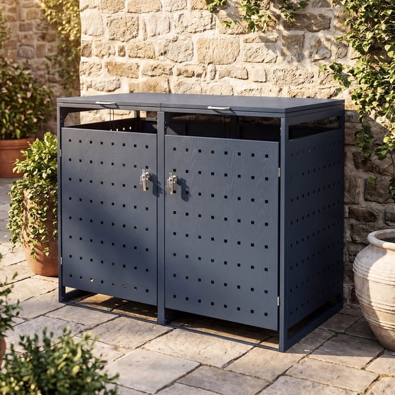 ELLEGNT Double Trash Can Enclosure - 44 cu. ft Metal Storage Shed for 2 Garbage Bins
