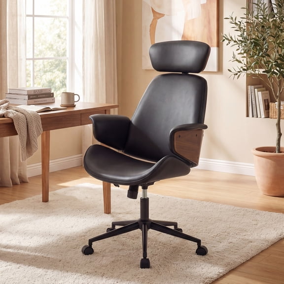 ELLEGNT Faux Leather Office Chair – Ergonomic Design, Adjustable Height, Headrest, Metal Base for Stability