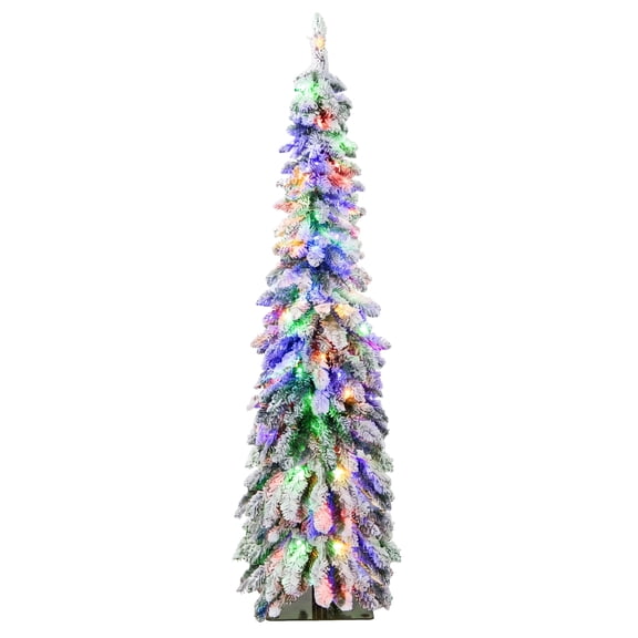 ELLEGNT Flocked Slim Christmas Tree, 5 FT Pre-Lit – 150 LED Lights with 11 Modes for Xmas Decoration