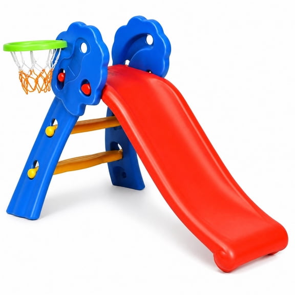 ELLEGNT Foldable Children's Slide with Guardrails & Non-Slip Pedals, 110 LBS Max Load for Living Room, Play Room