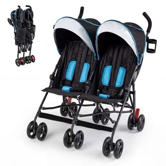 ELLEGNT Foldable Double Umbrella Stroller for Twins - Ultralight Baby Pushchair, Navy