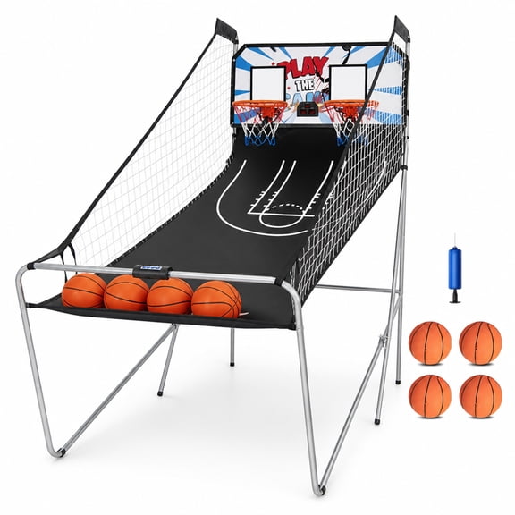 ELLEGNT Foldable Indoor Double Shot Basketball Arcade Game, 8 Modes, LED Scoreboard, White