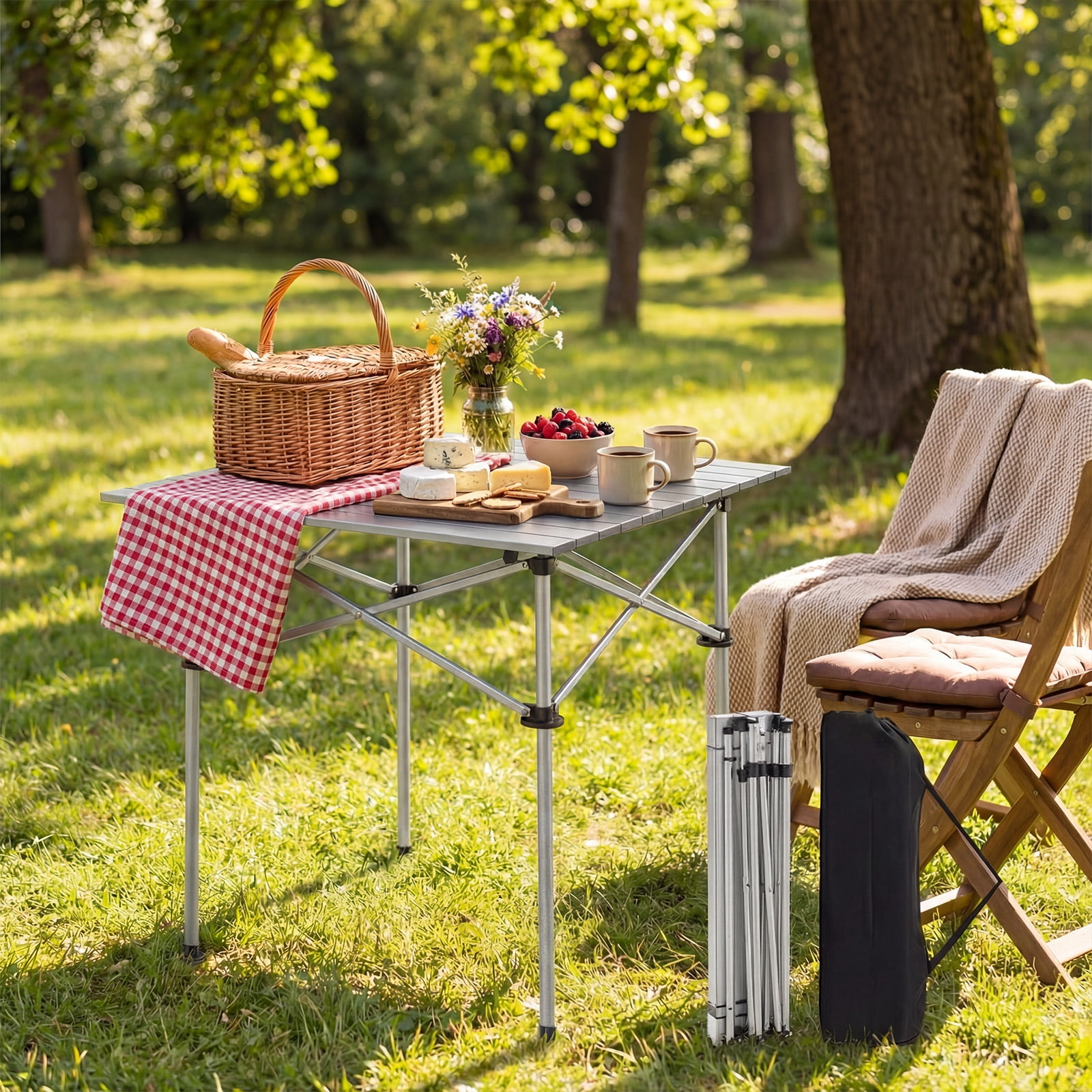 Gymax Folding Grill Table for Camping Lightweight Aluminum Metal